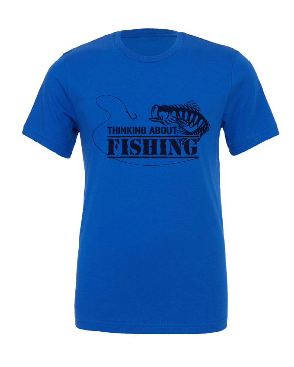 Thinking About Fishing design on a blue t-shirt