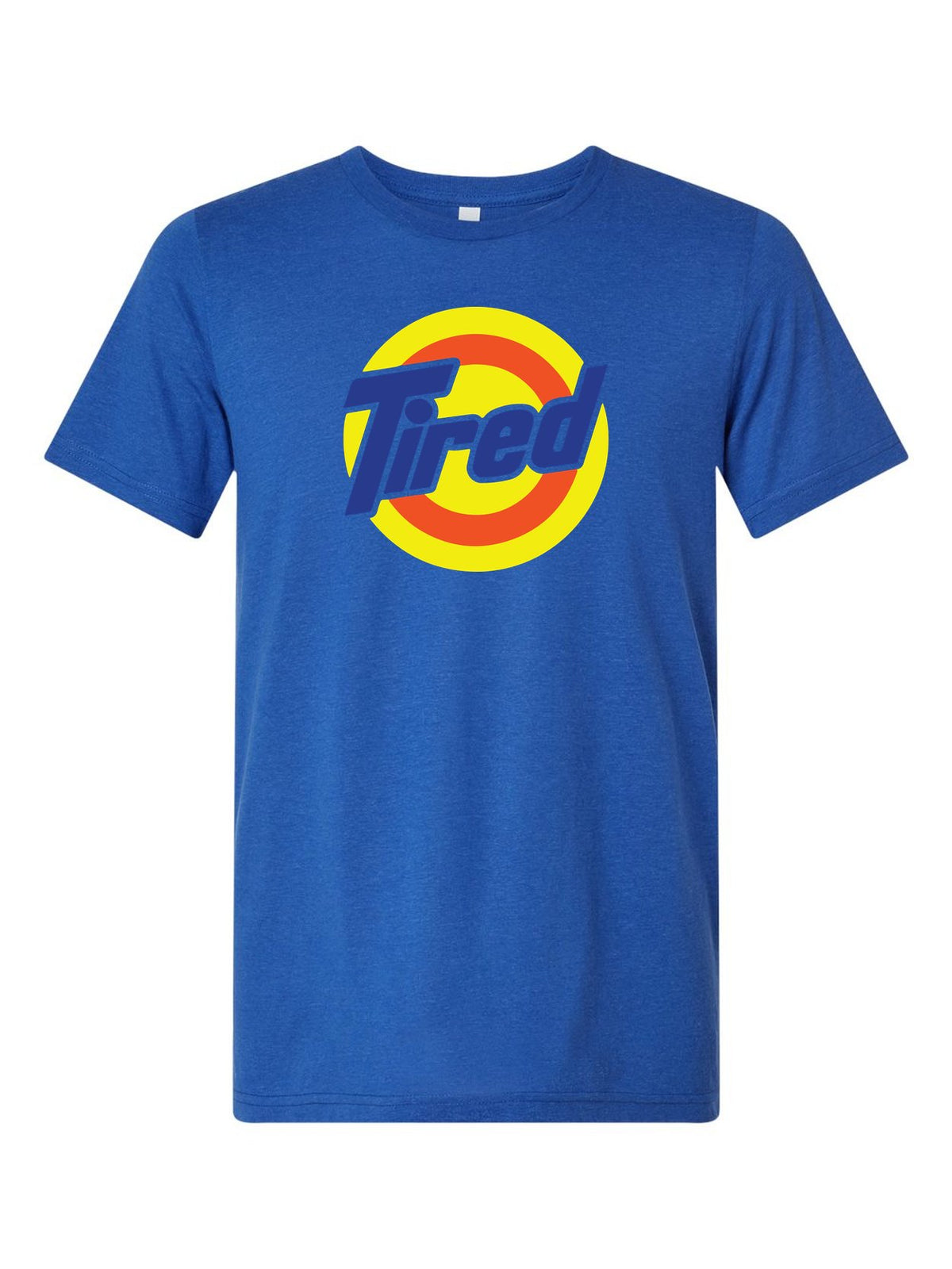 Tired on a royal blue t-shirt