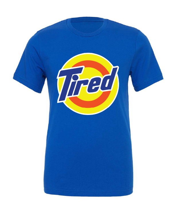 Tired design on a blue t-shirt