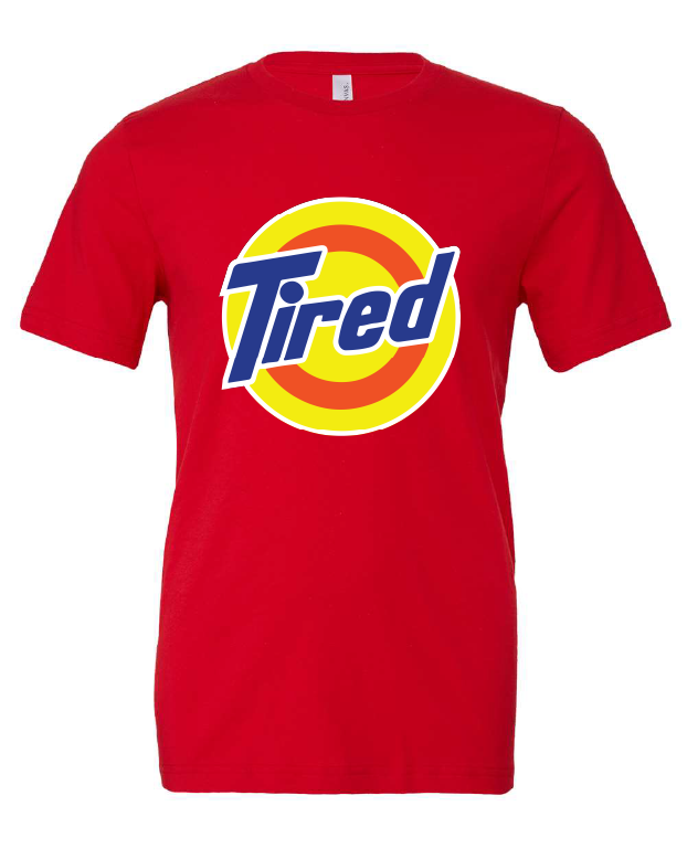 Tired design on a red t-shirt
