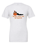 Too Old to Trick-or-Treat, Too Young to Die design on a white t-shirt
