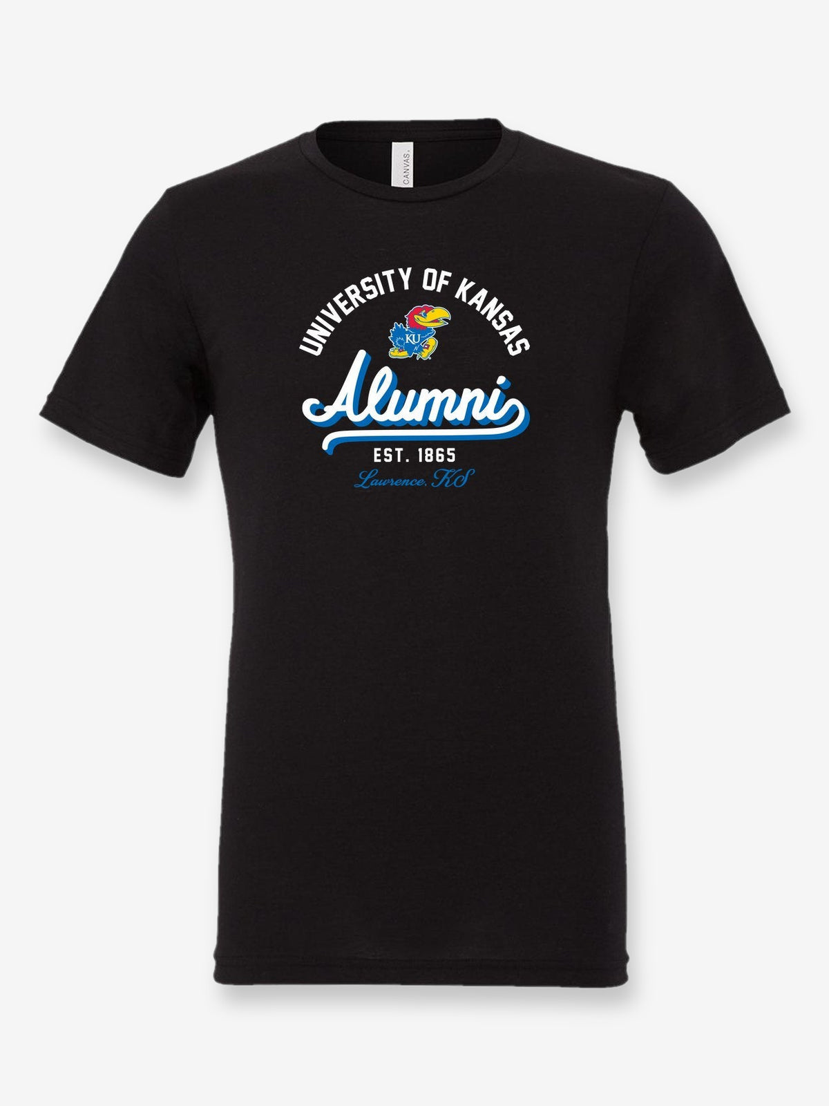 University of Kansas Alumni Arch on a black t-shirt
