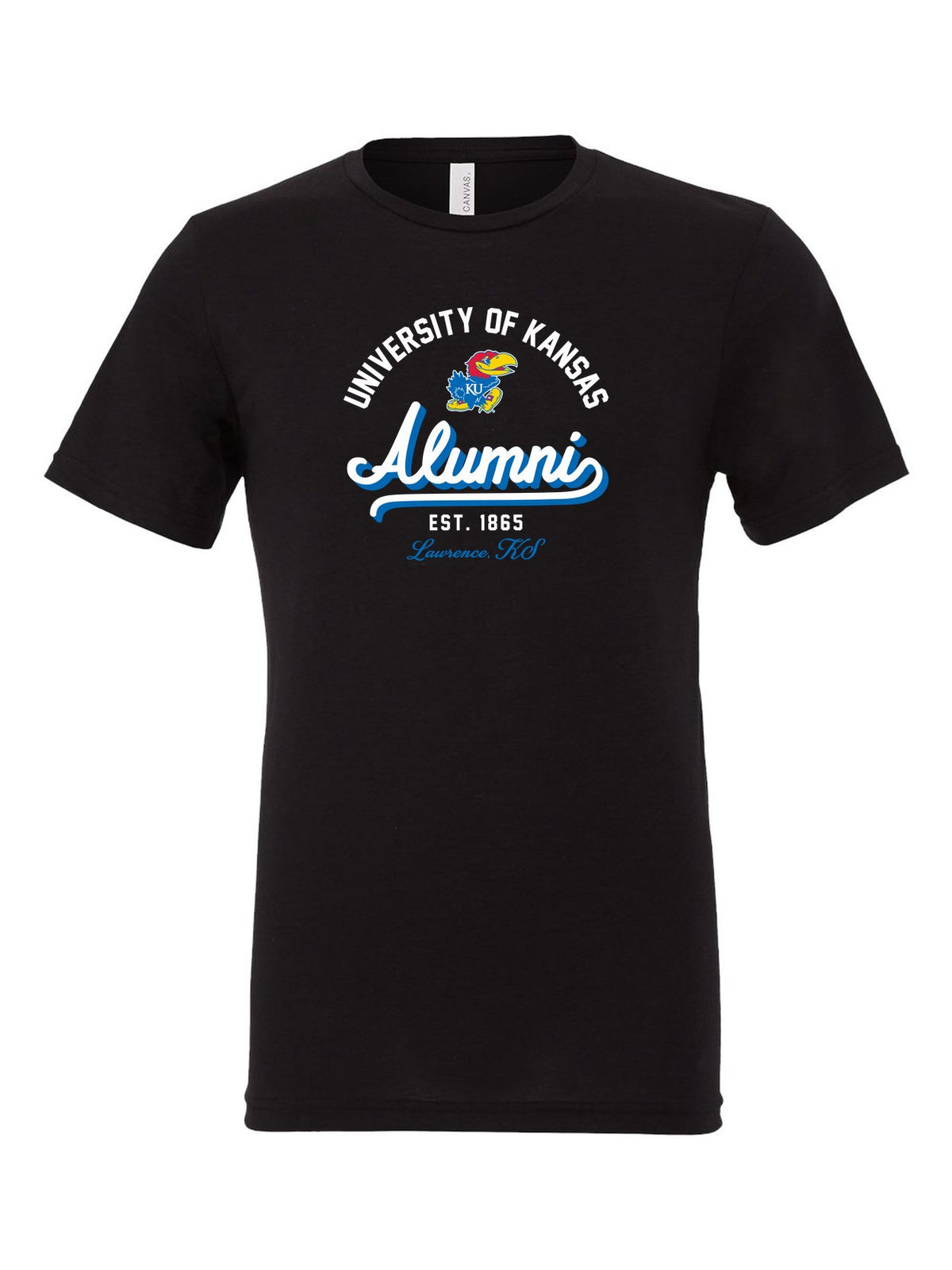 University of Kansas Alumni Arch on a black t-shirt