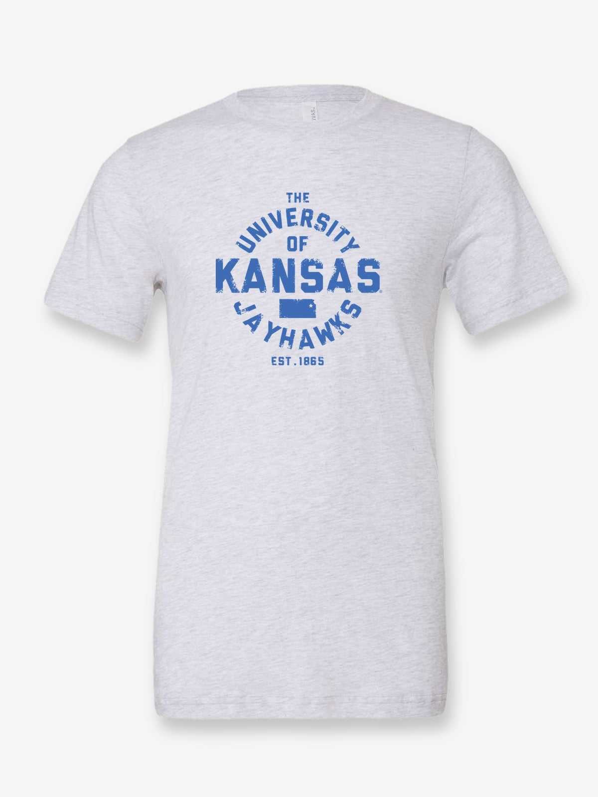 University of Kansas Liberator Font on a white t-shirt