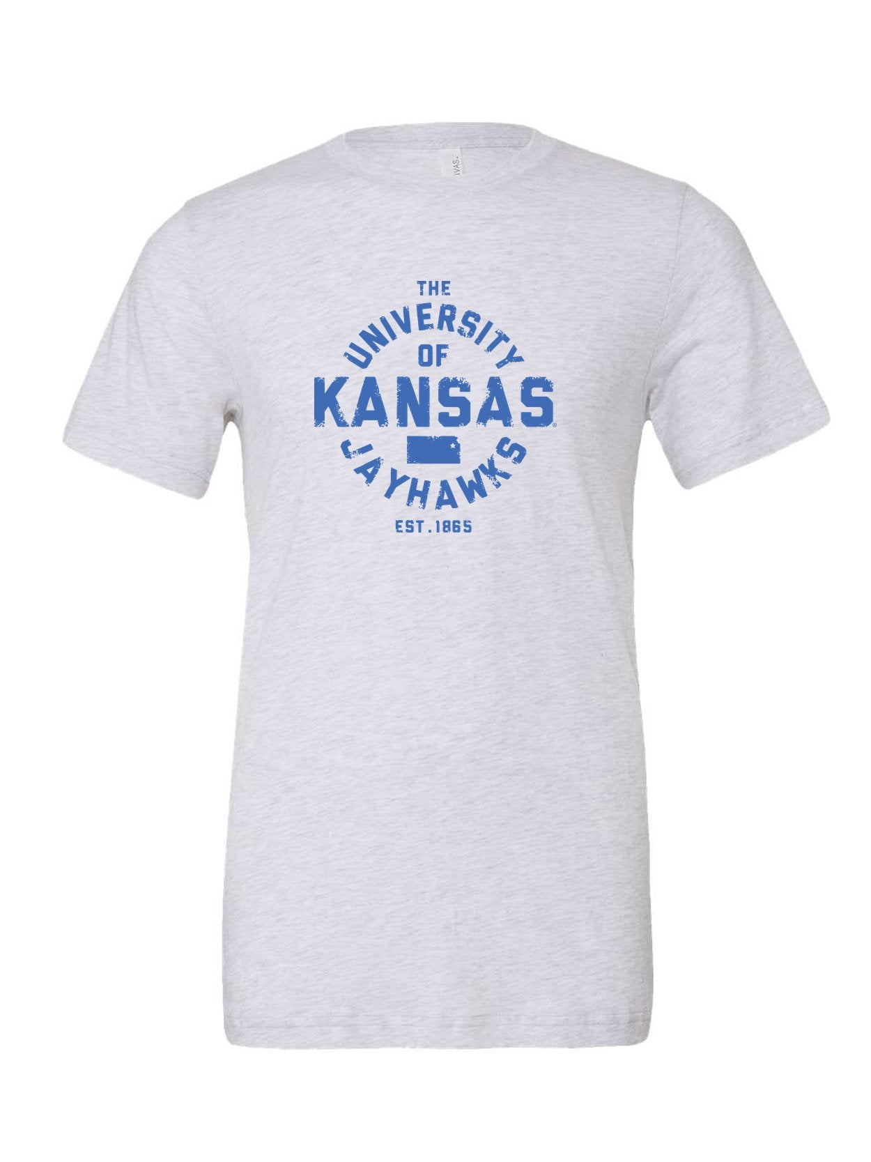 University of Kansas Liberator Font on a white t-shirt