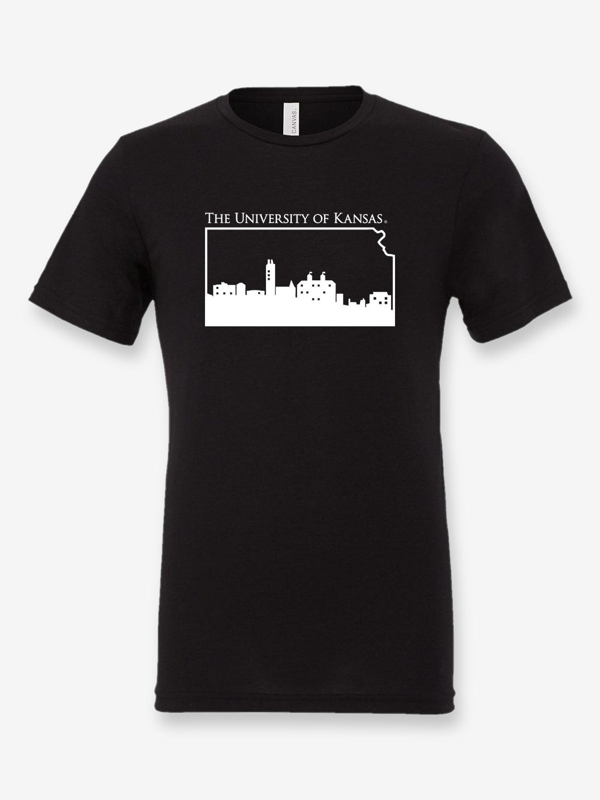 University of Kansas Skyline on a black t-shirt