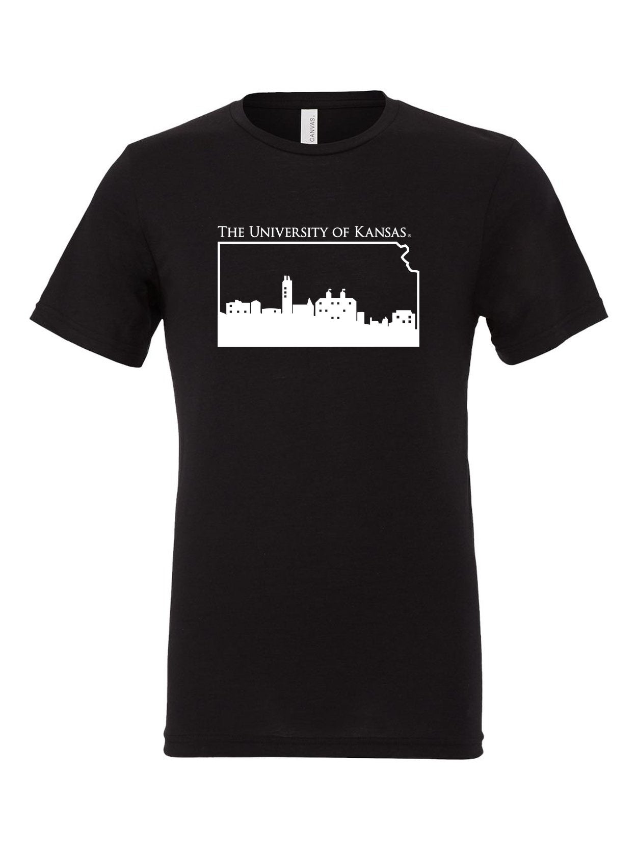 University of Kansas Skyline on a black t-shirt