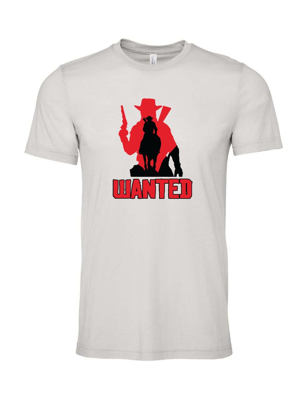 Wanted on a cement gray t-shirt