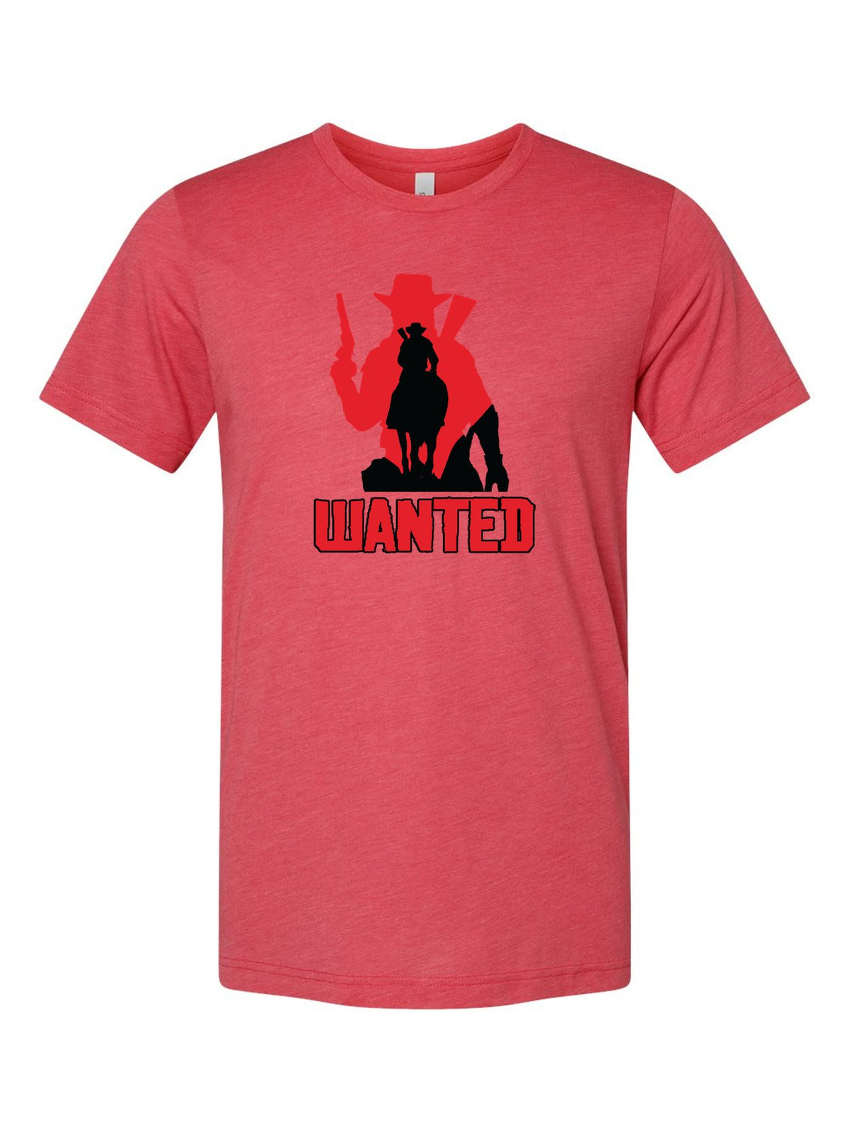 Wanted on a true red t-shirt