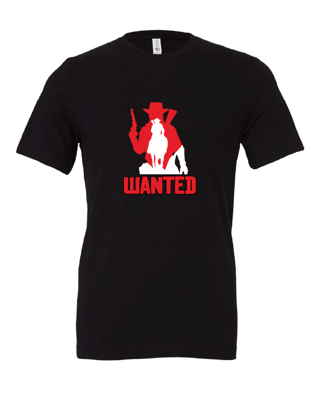 Wanted design on a black t-shirt