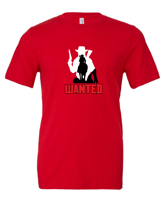 Wanted design on a red t-shirt, photo 1