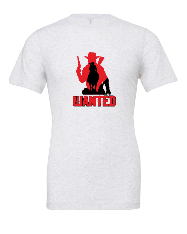 Wanted design on a white t-shirt