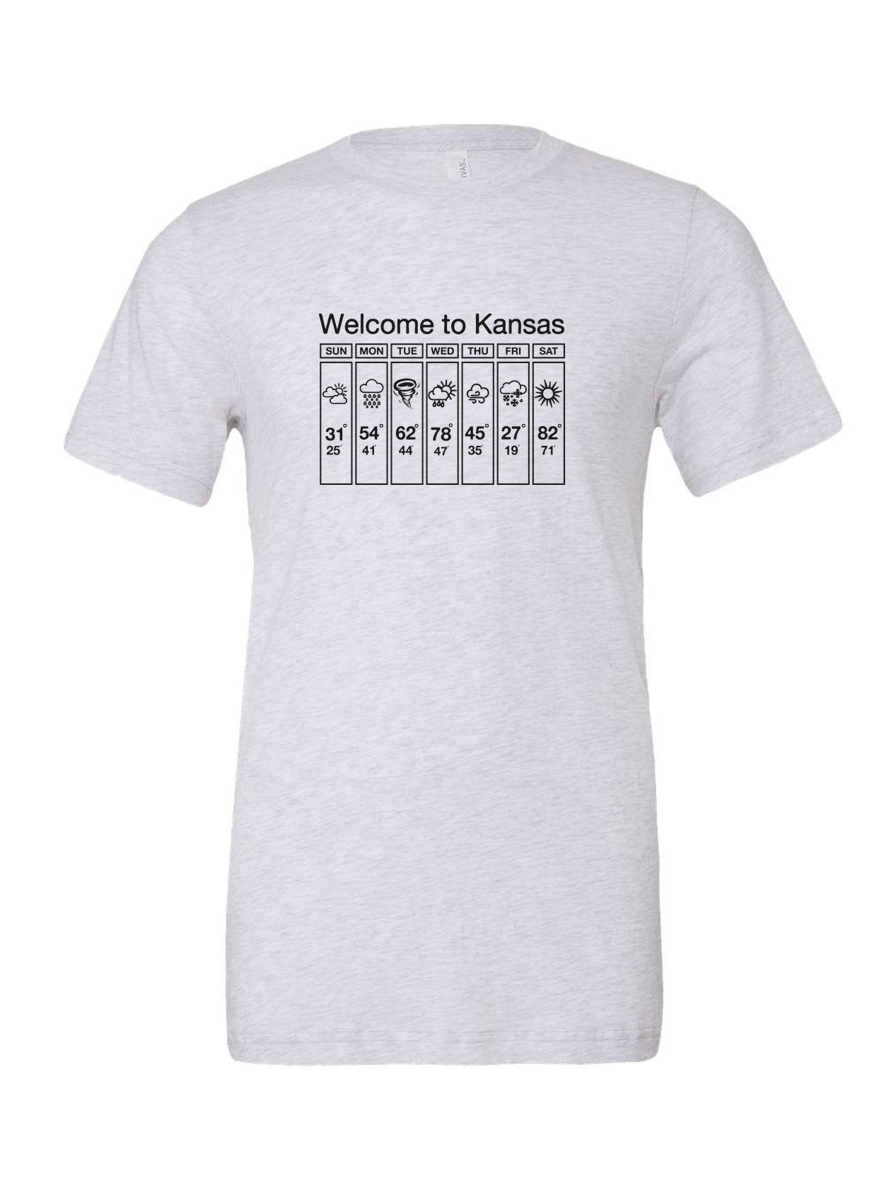 Welcome to Kansas on a white t-shirt