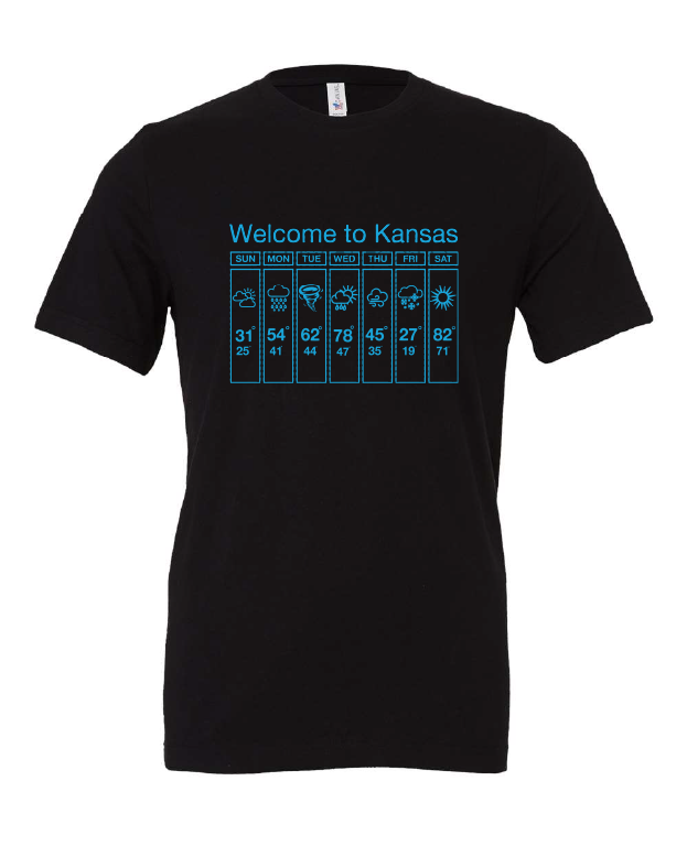 Welcome to Kansas design on a black t-shirt