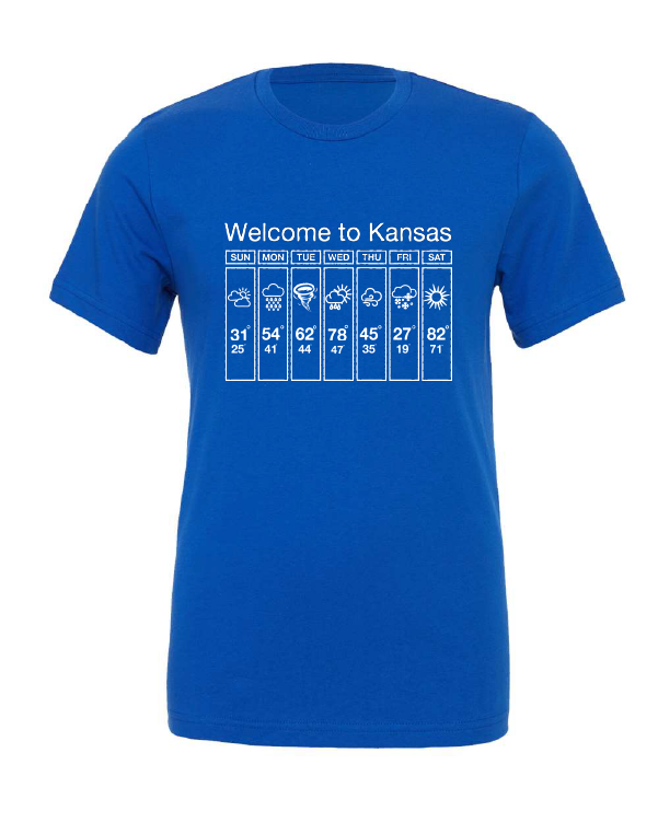 Welcome to Kansas design on a blue t-shirt