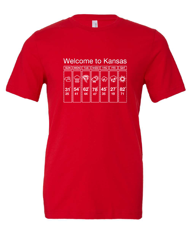 kansas weather forecast tornado funny red tshirt t-shirt 