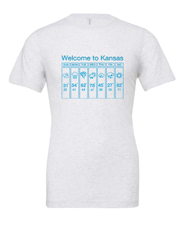 kansas weather forecast tornado funny white tshirt t-shirt 