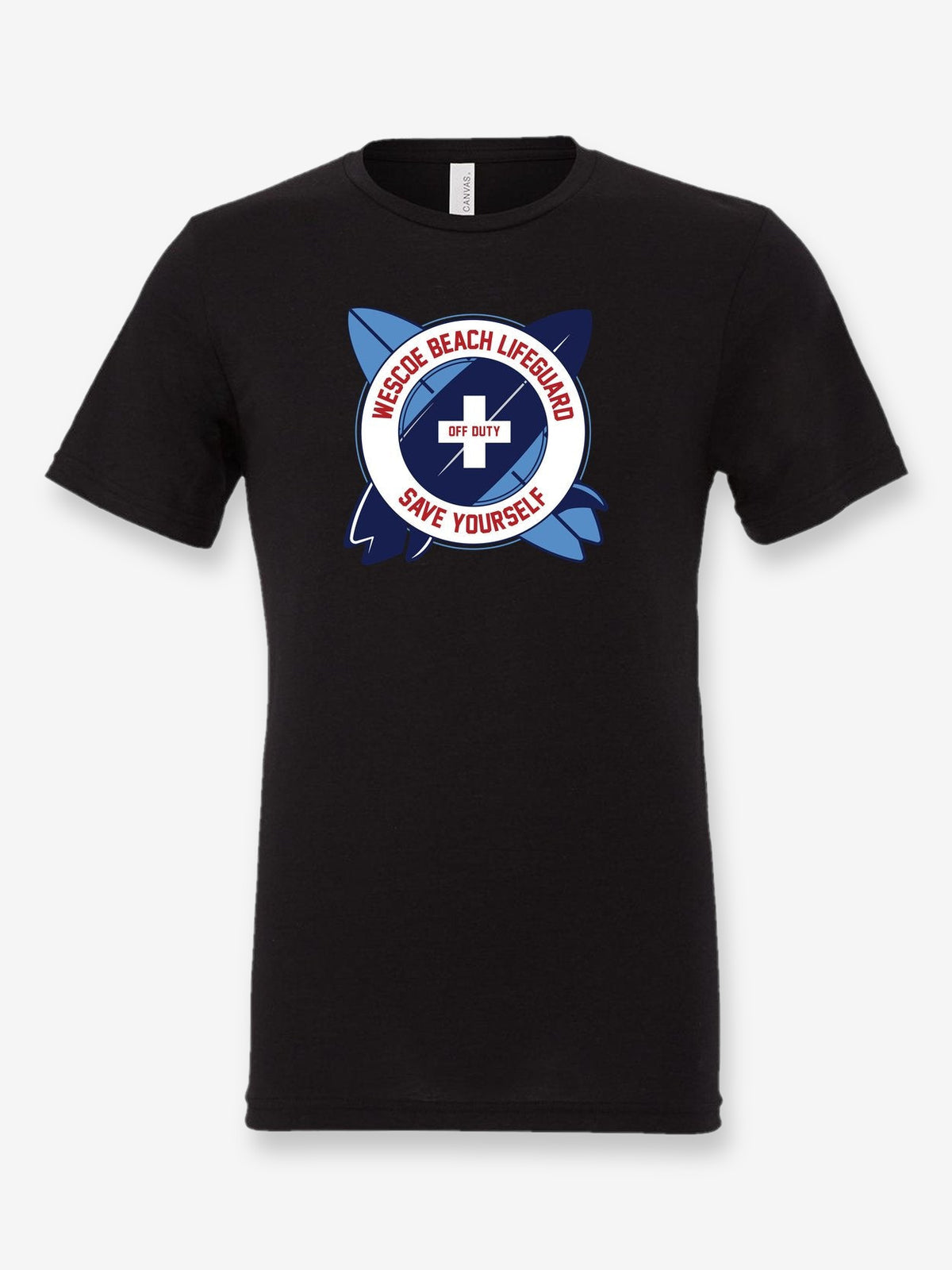 Wesco Beach Life Guard on a black t-shirt