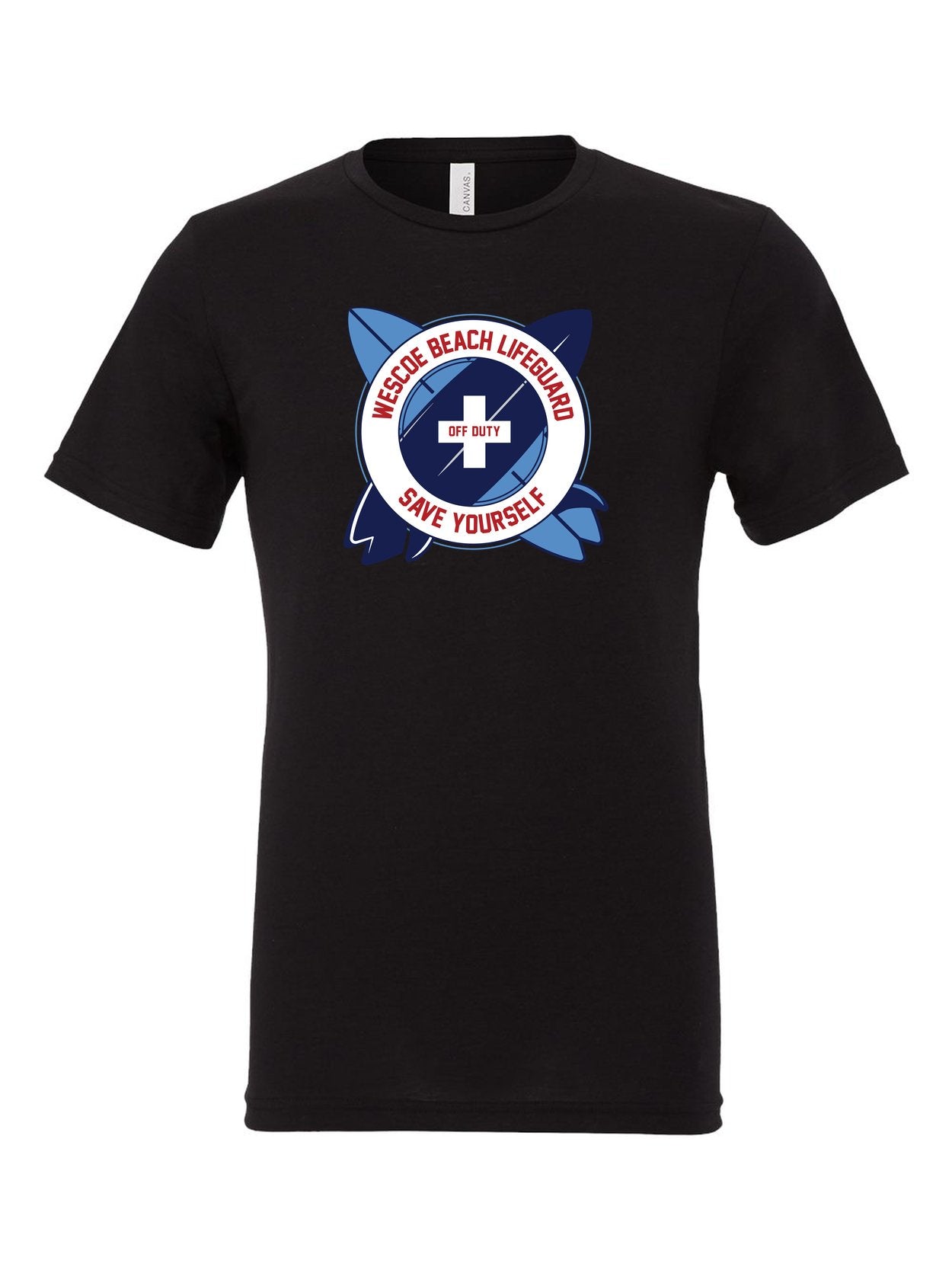 Wesco Beach Life Guard on a black t-shirt