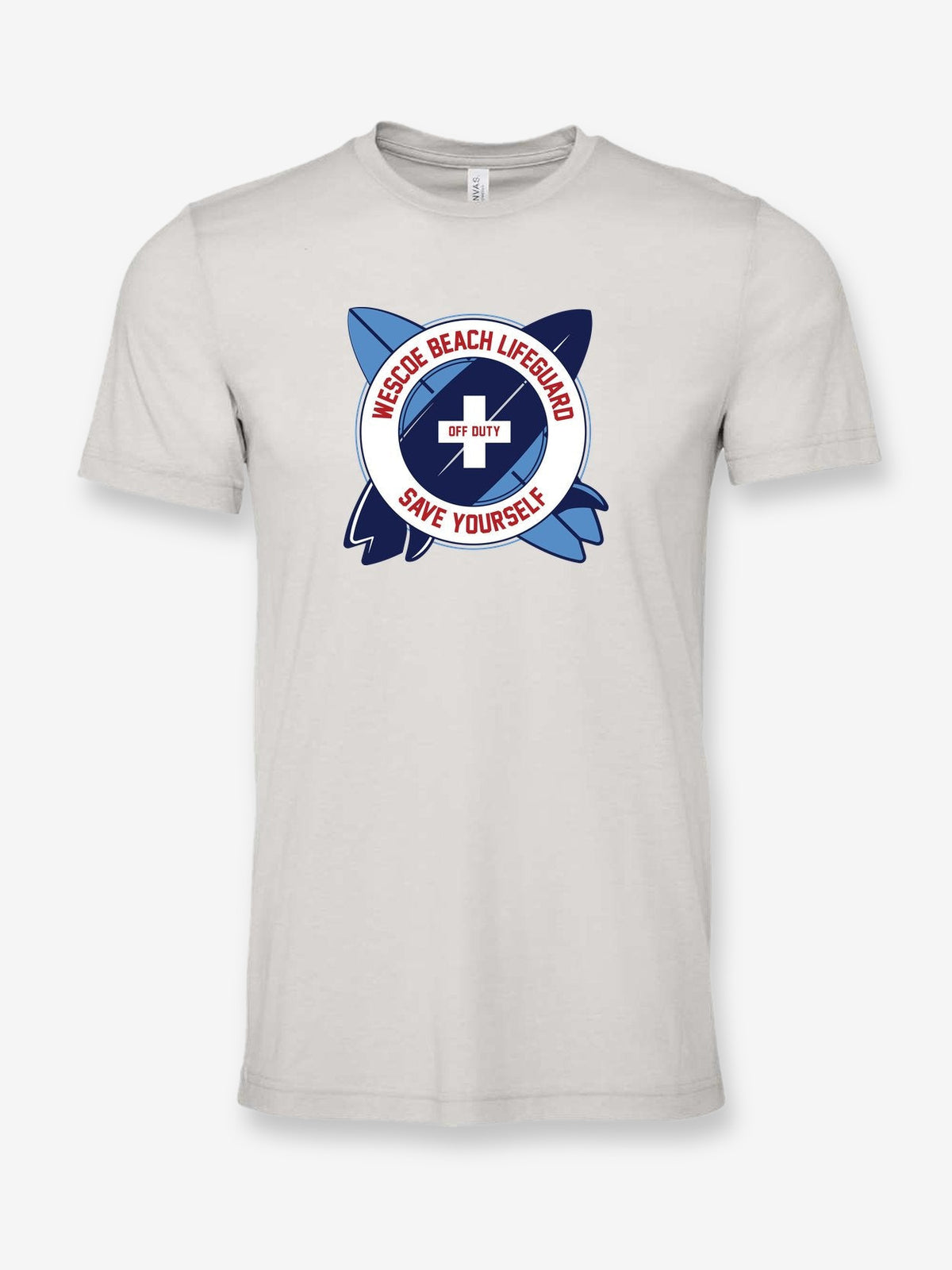 Wesco Beach Life Guard on a cement gray t-shirt