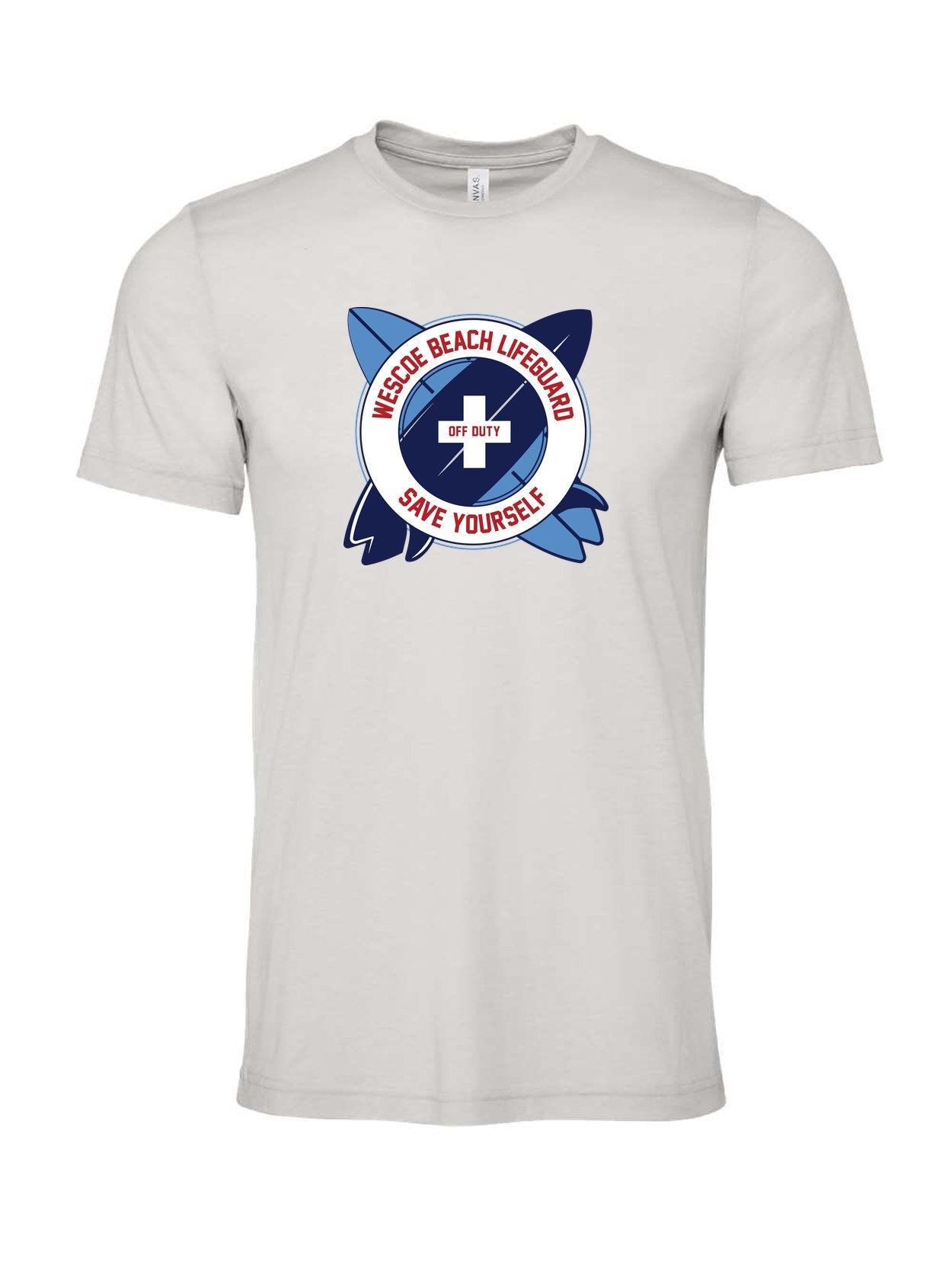 Wesco Beach Life Guard on a cement gray t-shirt