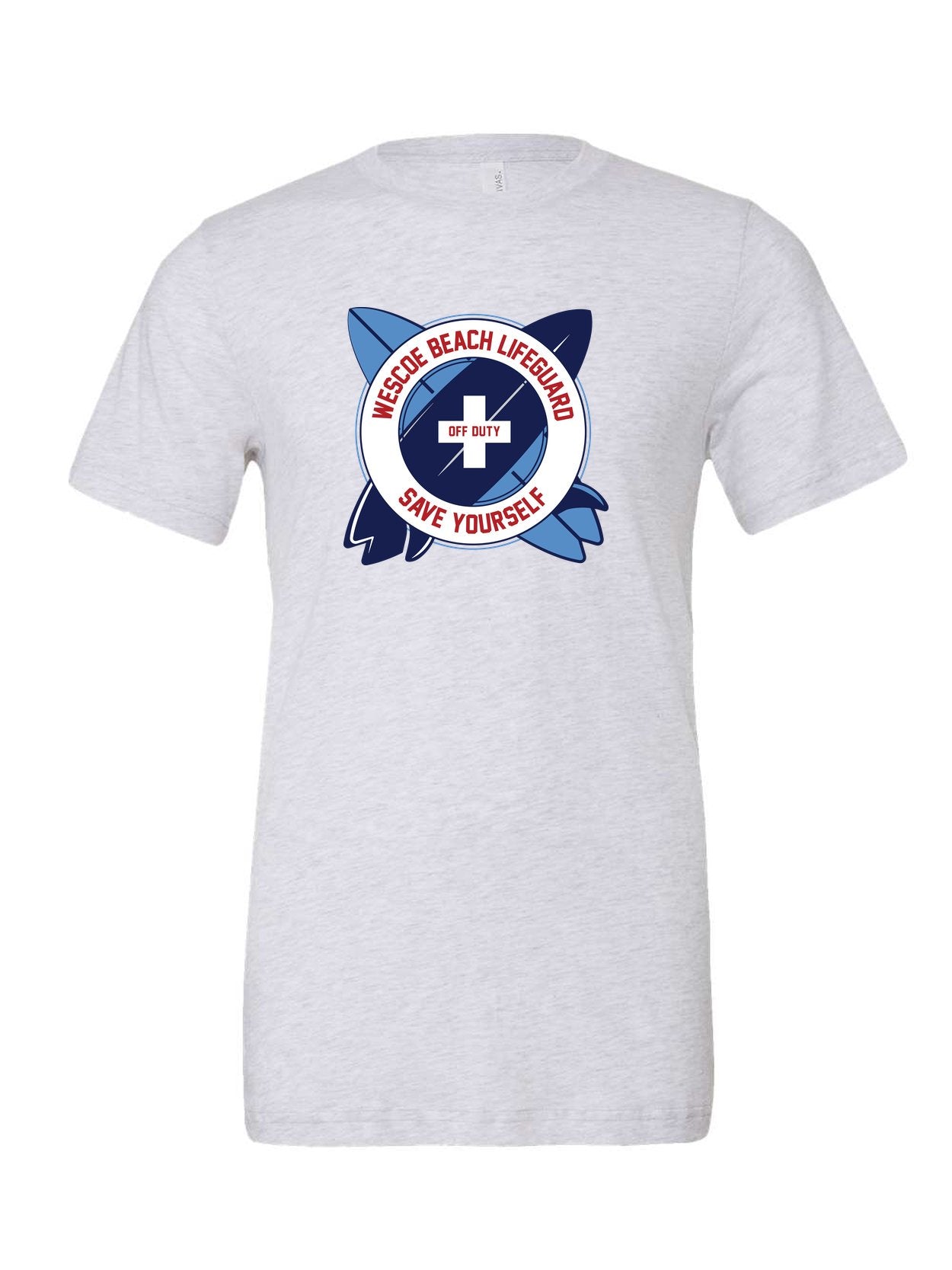 Wesco Beach Life Guard on a white t-shirt