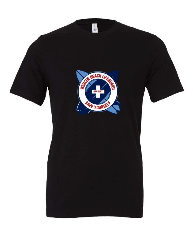 Wesco Beach Life Guard design on a black t-shirt
