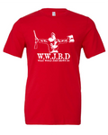 What Would John Brown Do? design on a red t-shirt