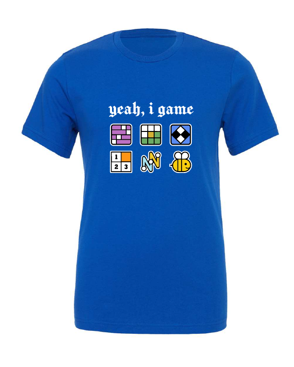 Yeah, I Game design on a blue t-shirt