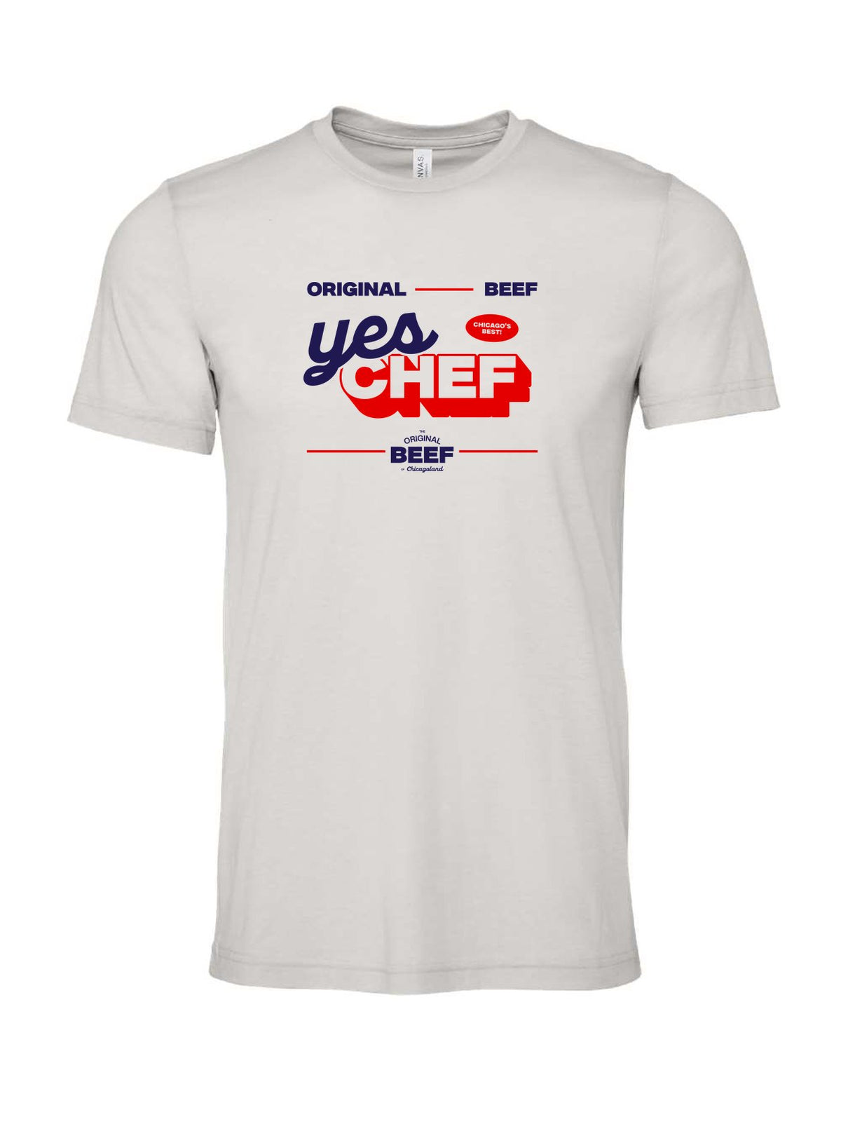 Yes Chef on a cement gray t-shirt