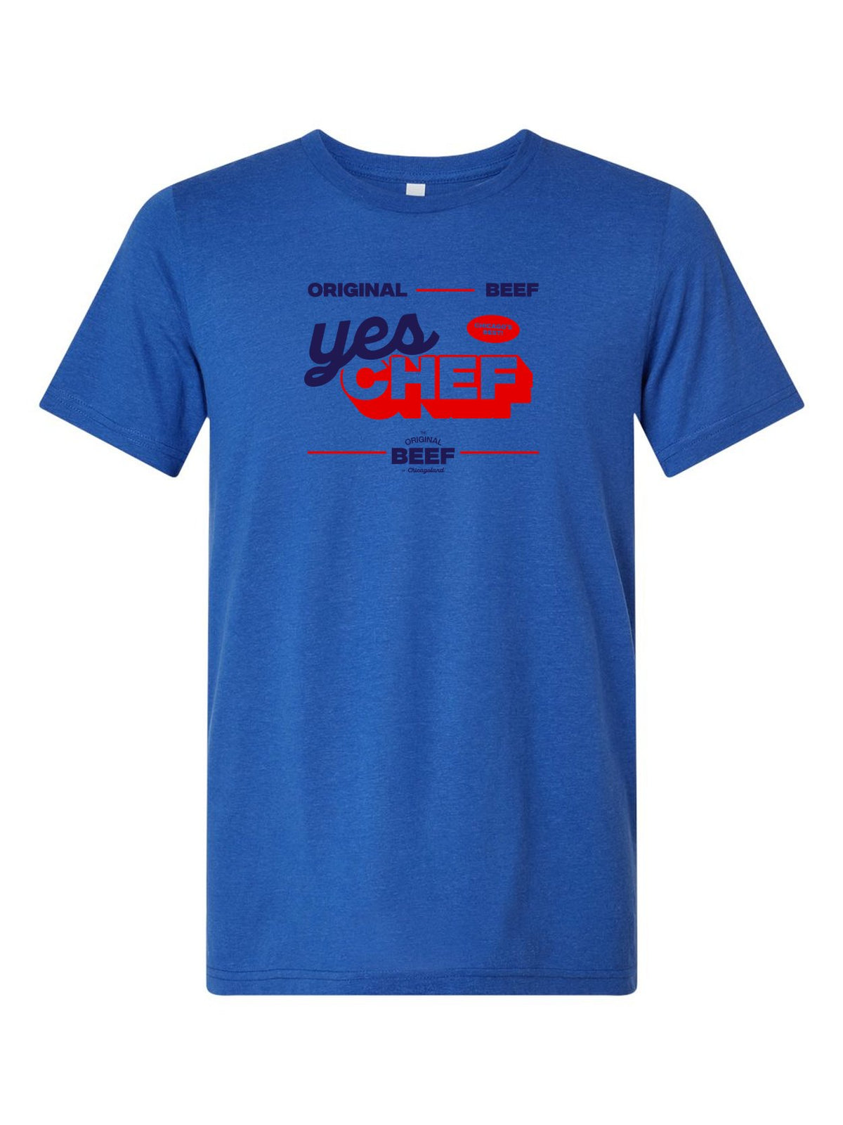 Yes Chef on a royal blue t-shirt