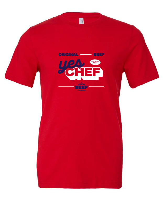 Yes Chef design on a red t-shirt