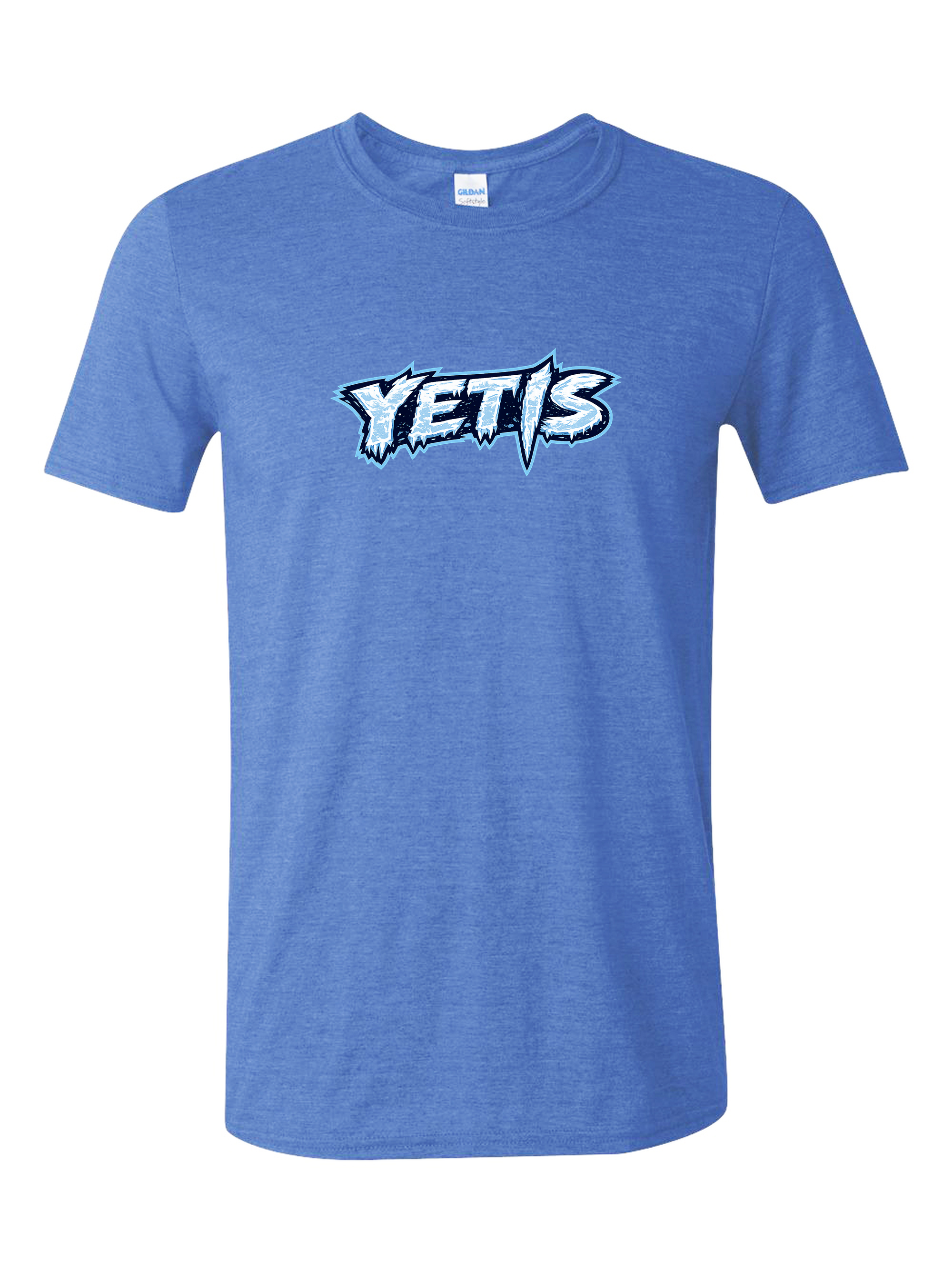 Yetis flag football logo printed on a heather royal t-shirt